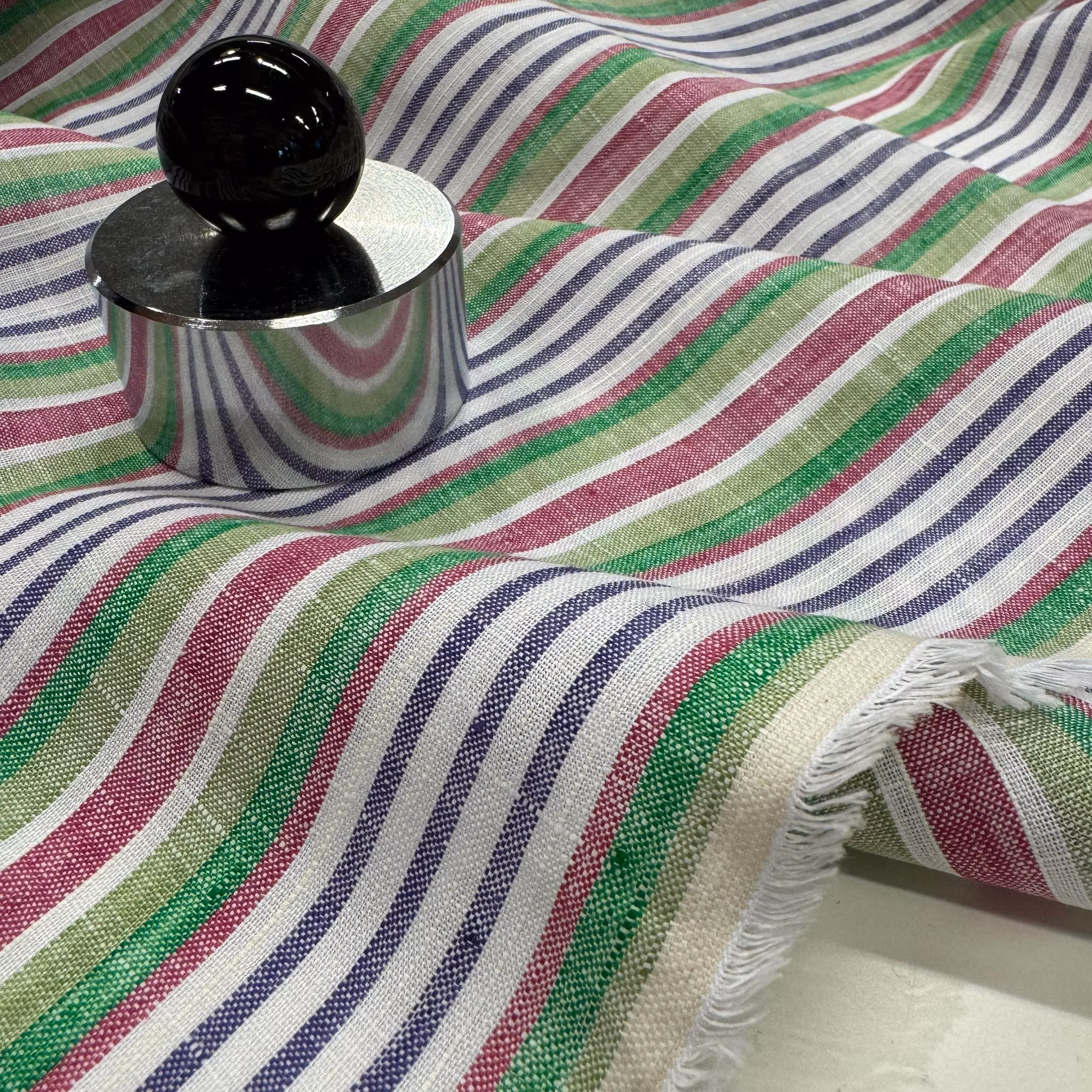 Linne grön/lila randig Paul S