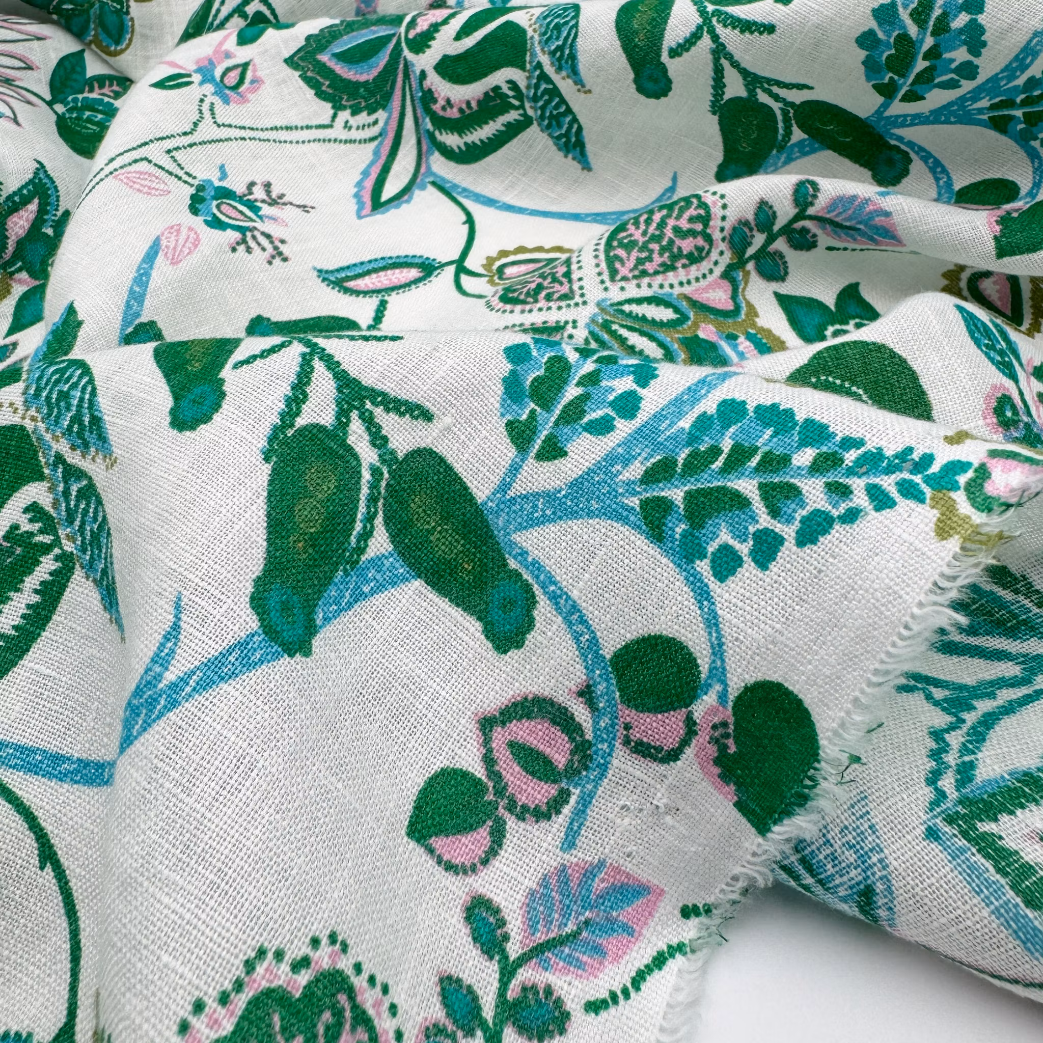 Tryckt lin gröna blommor