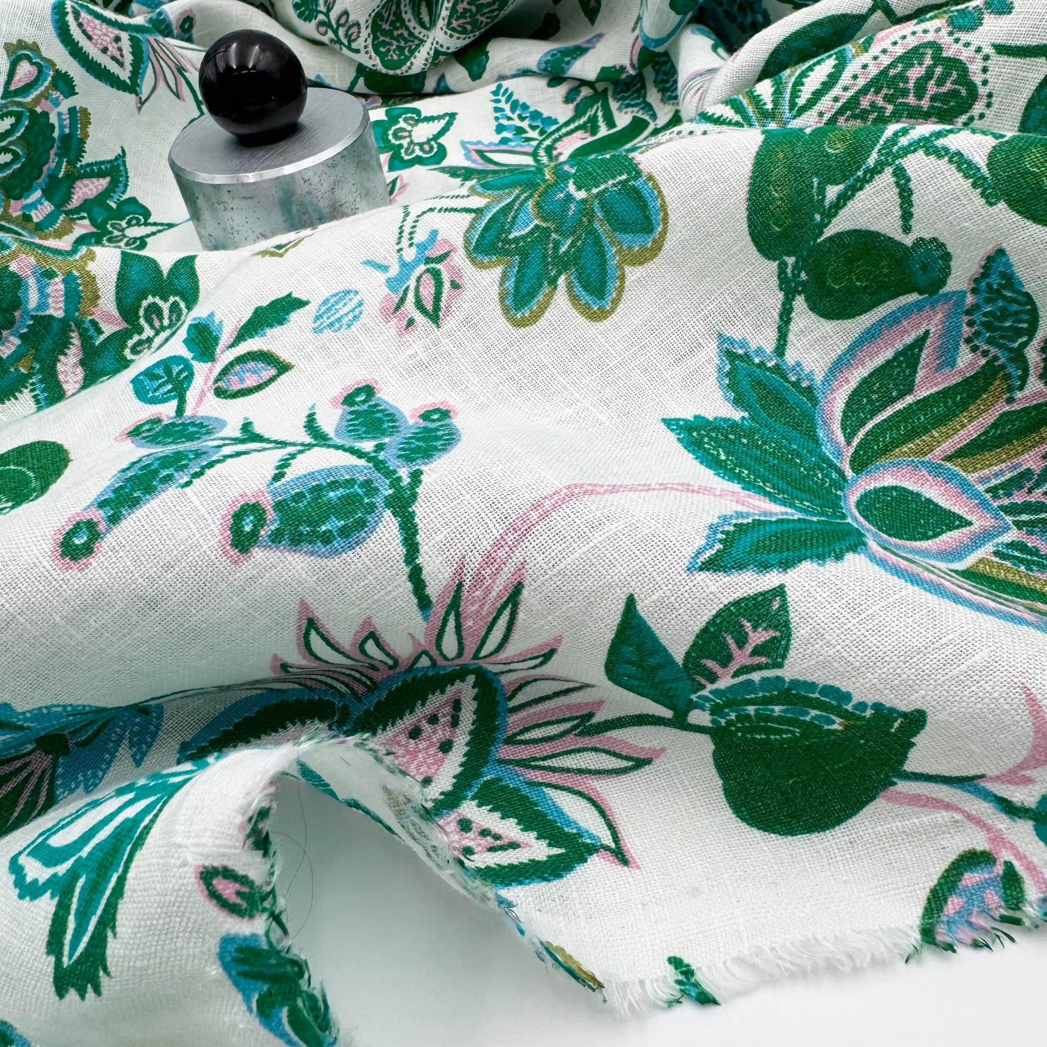 Tryckt lin gröna blommor