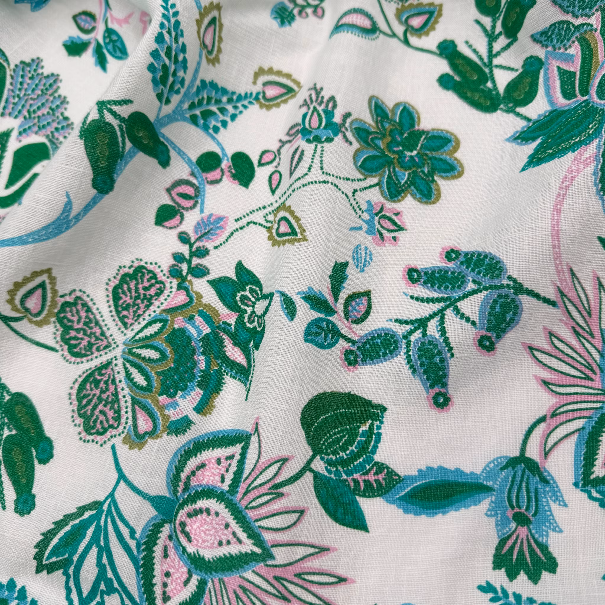 Tryckt lin gröna blommor