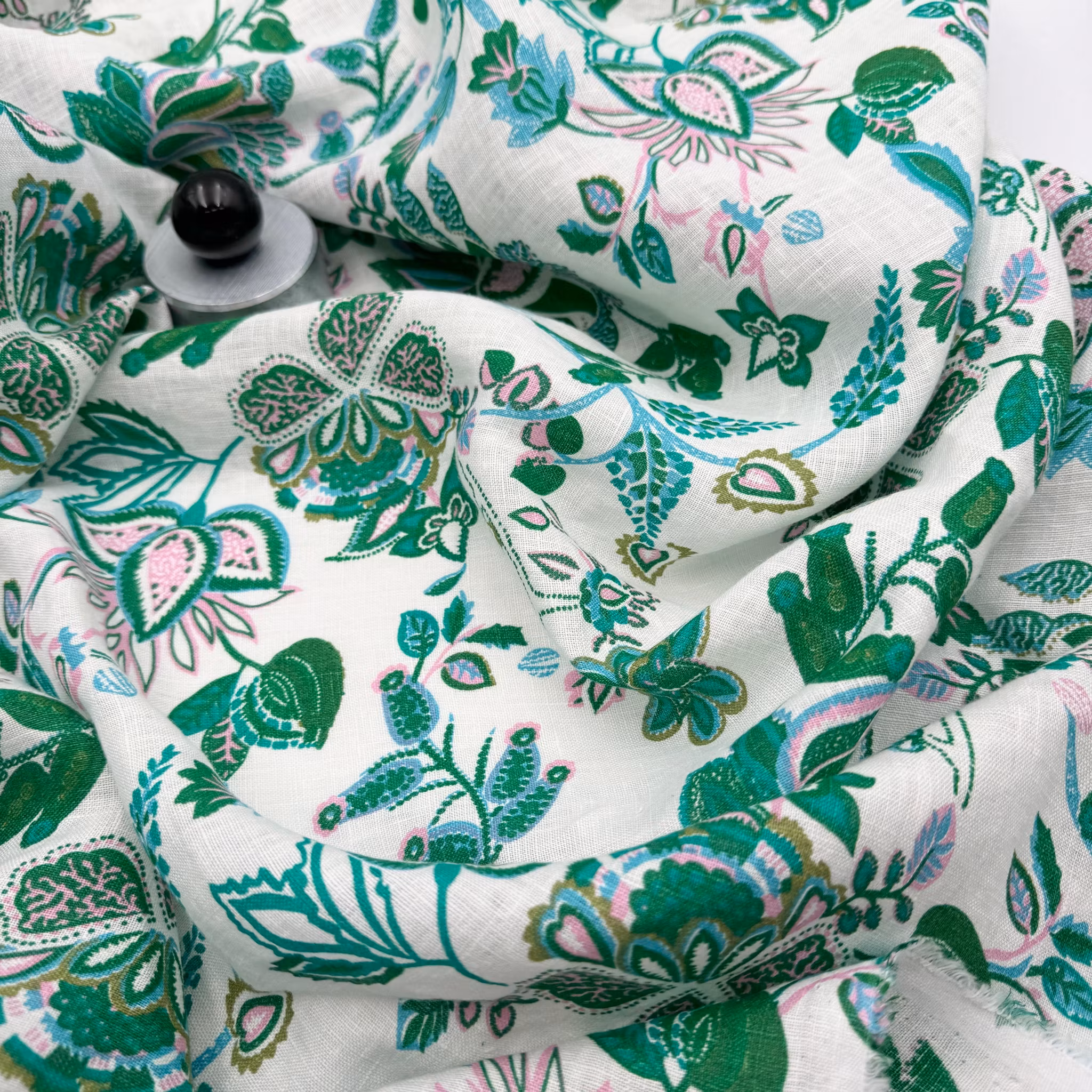 Tryckt lin gröna blommor