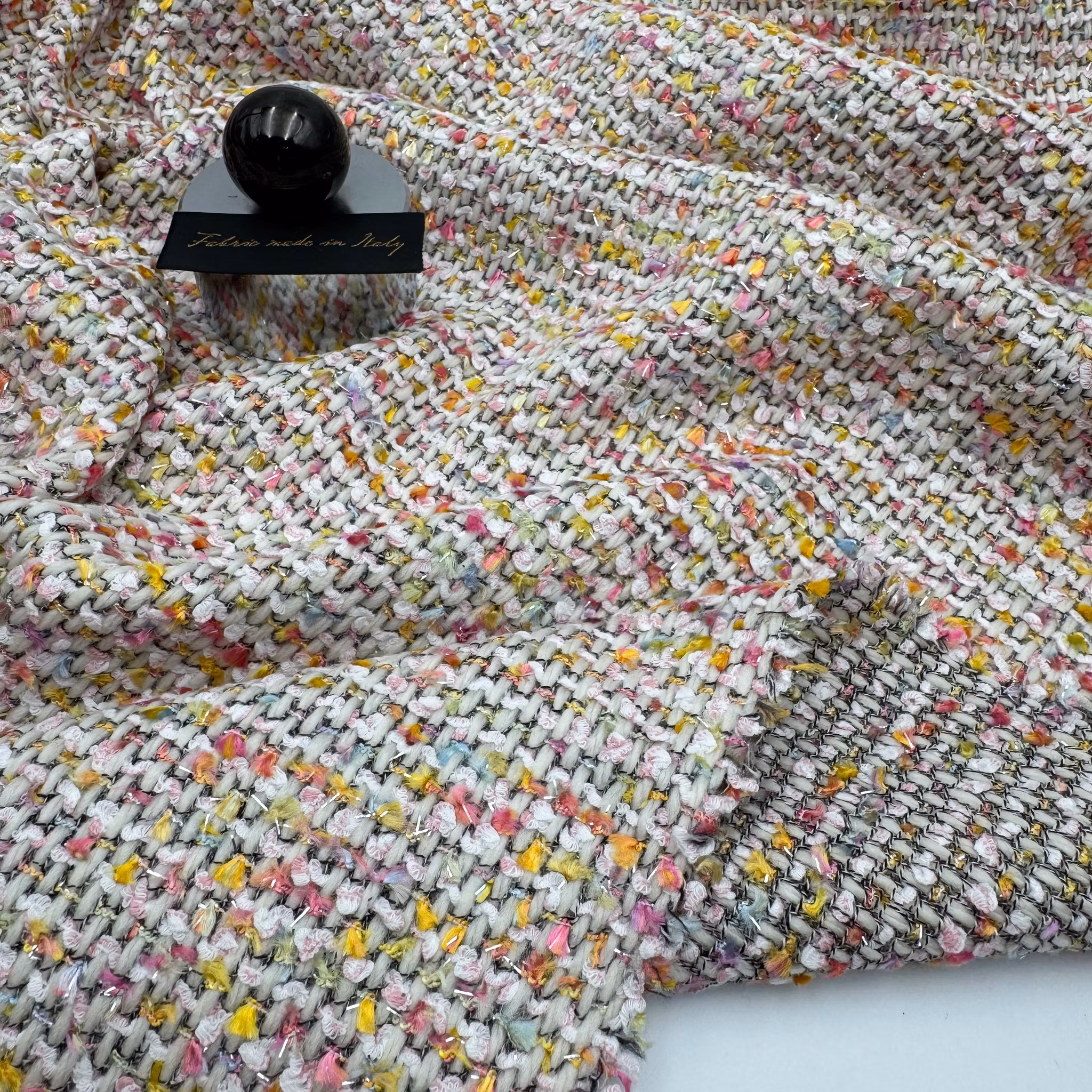 1,5 m glitterchanel multi gul/rosa ull/viskos/bom/lurex