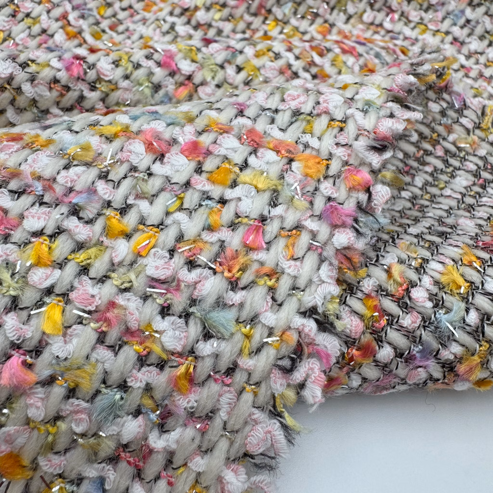 1,5 m glitterchanel multi gul/rosa ull/viskos/bom/lurex