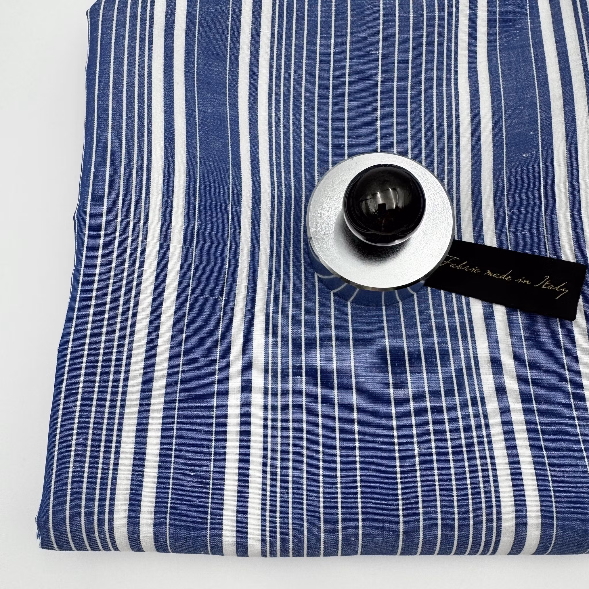 Lin/bomull blå/vit rand