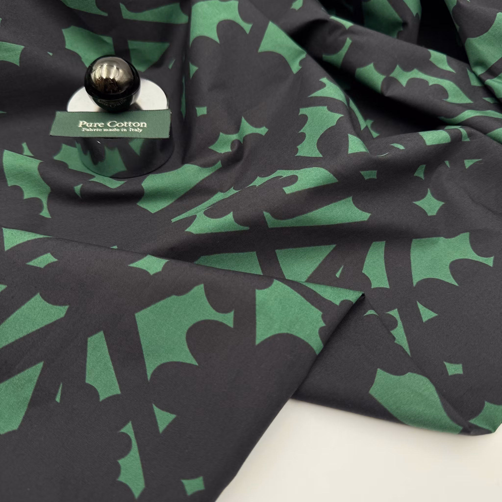 Bomullspoplin stormönstrad grön/marin