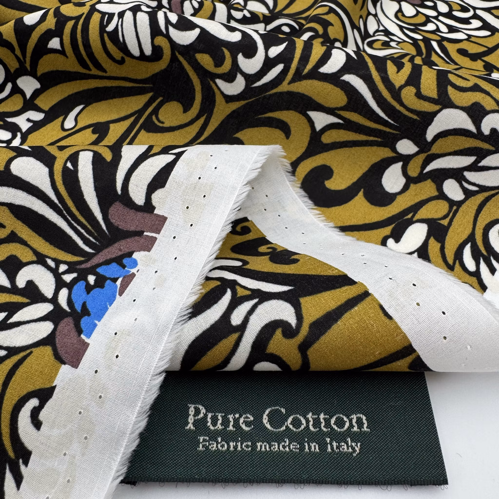 Skjortbomull gulgrön mönstrad Max M***