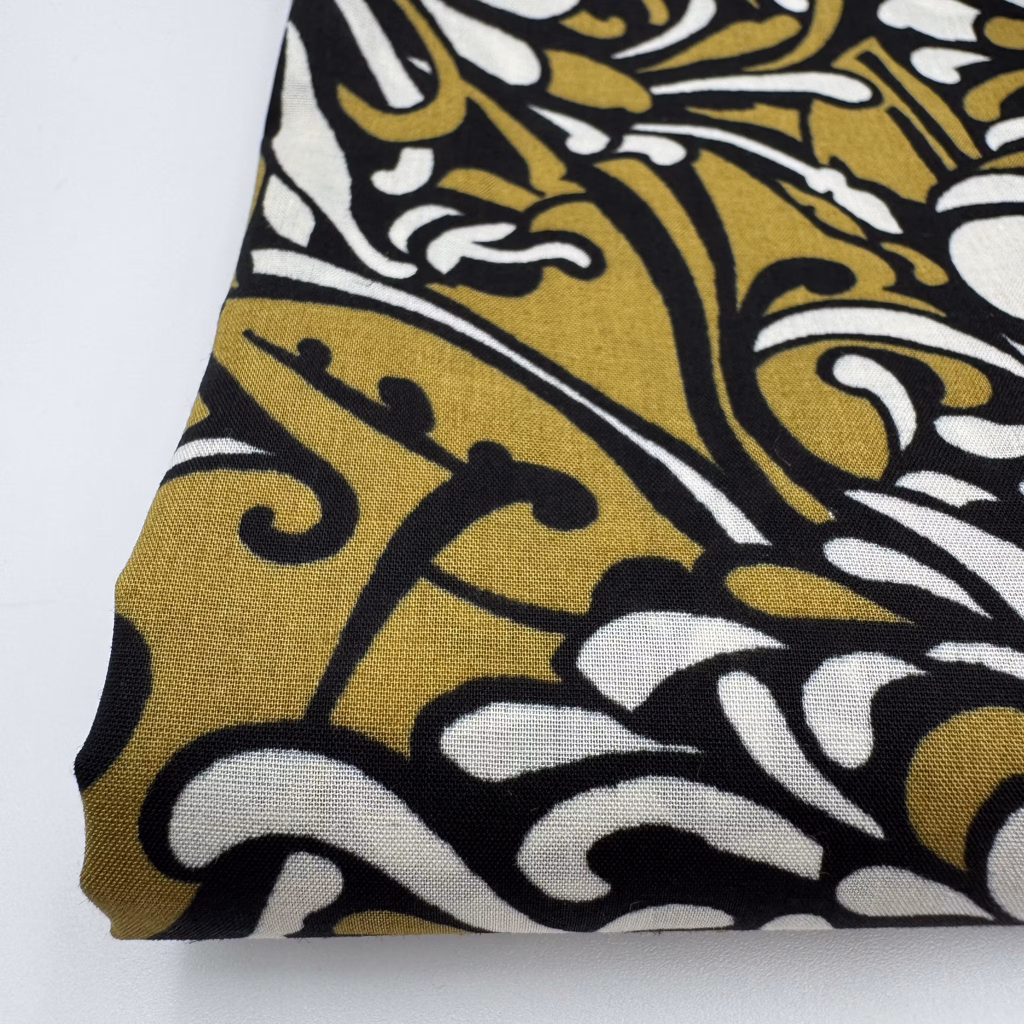 Skjortbomull gulgrön mönstrad Max M***