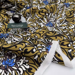 Skjortbomull gulgrön mönstrad Max M***