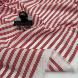 Bomull/lin vit/röd rand