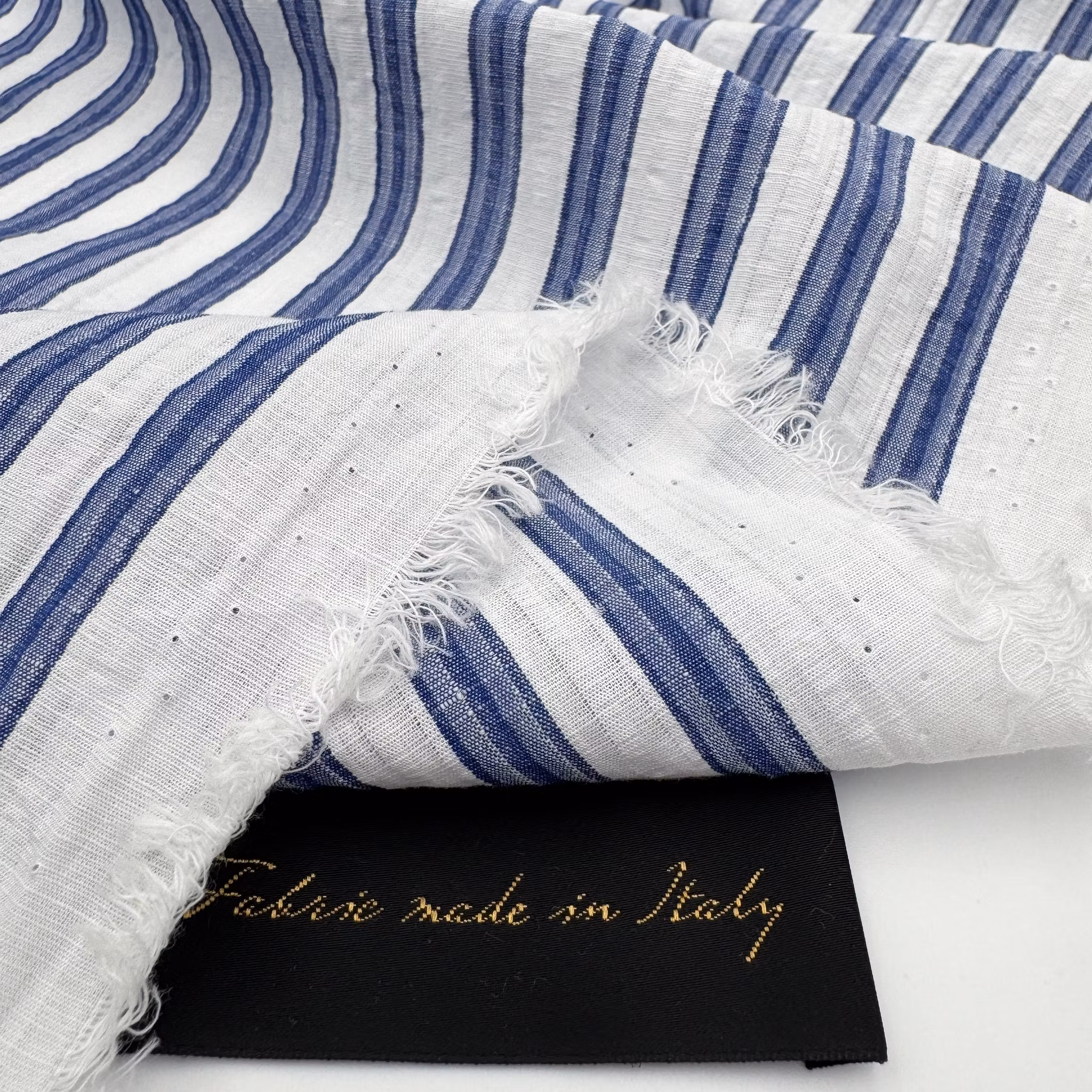 Bomull/lin vit/blå rand