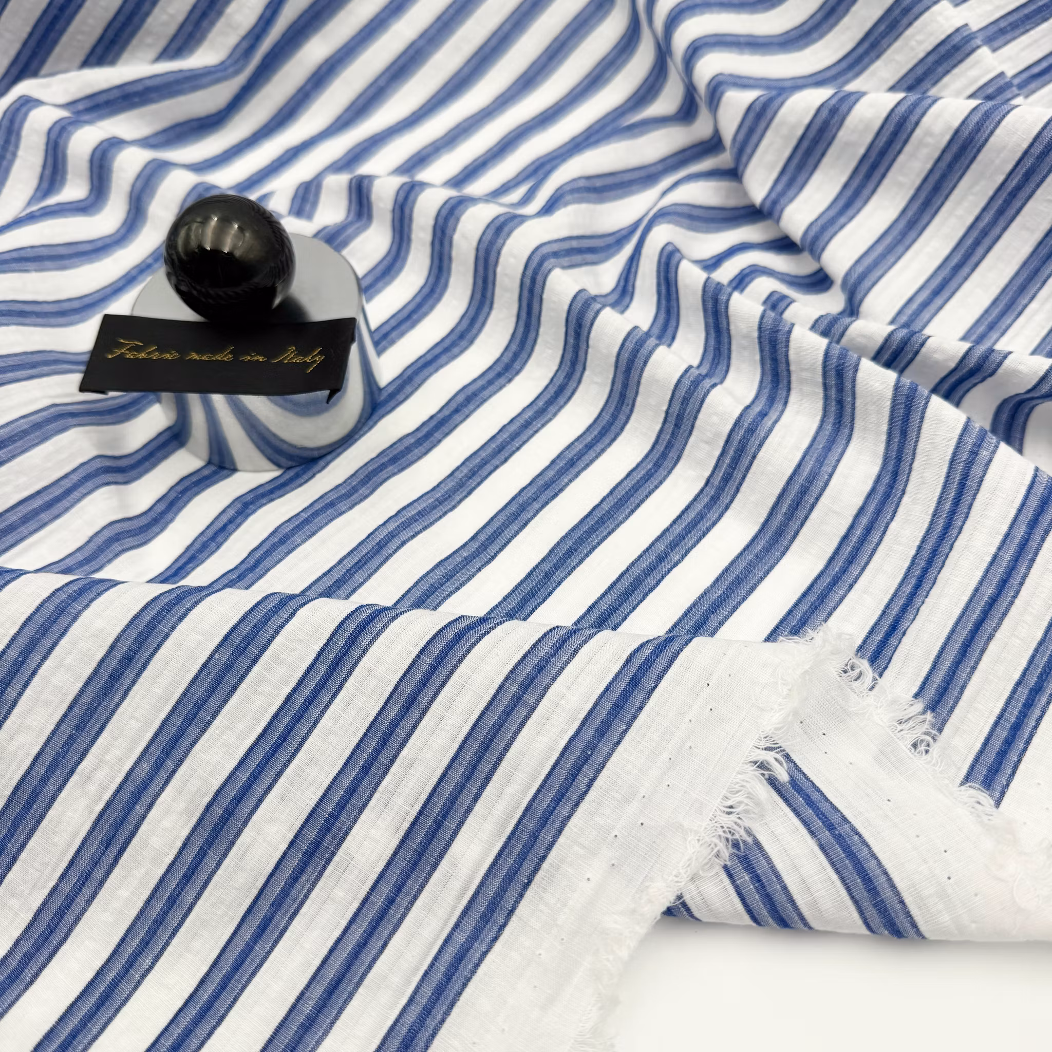 Bomull/lin vit/blå rand