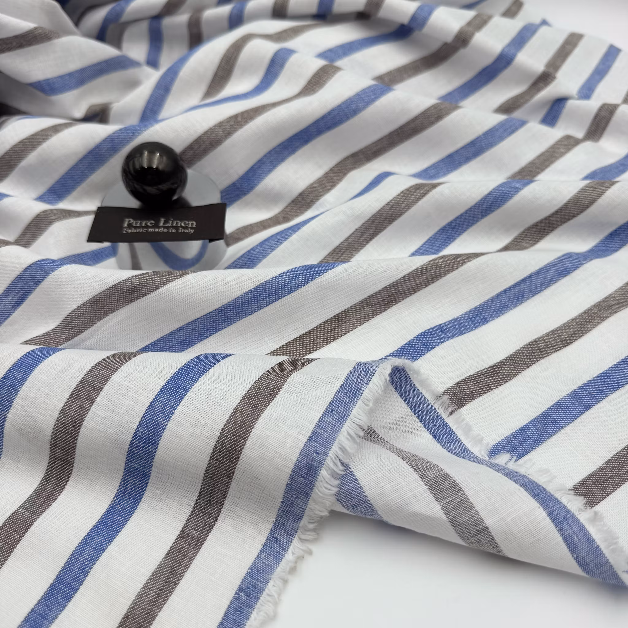 Lin vit/blå/brun rand