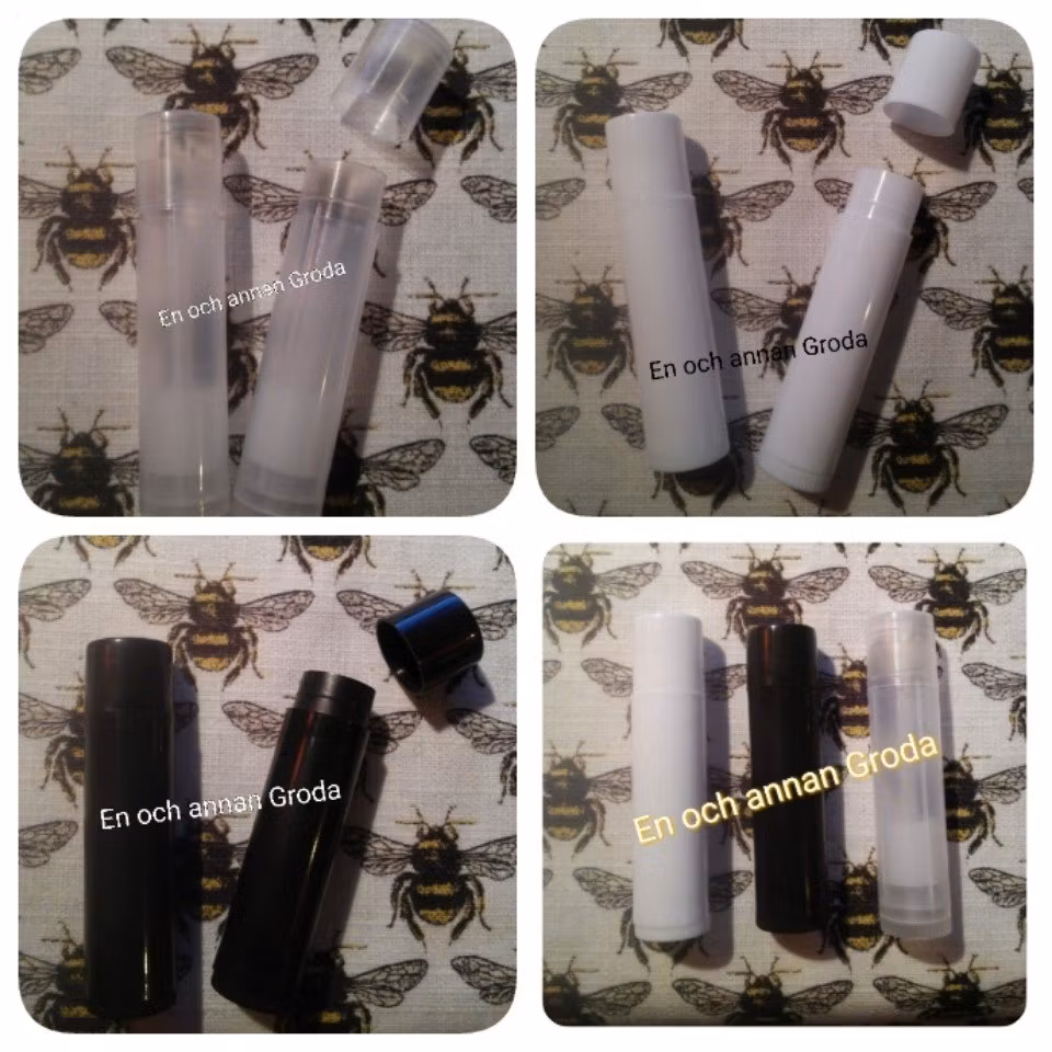 Hylsor till ditt egentillverkade cerat/läppbalsam/läppstift. svarta/clear/vita 10-pack