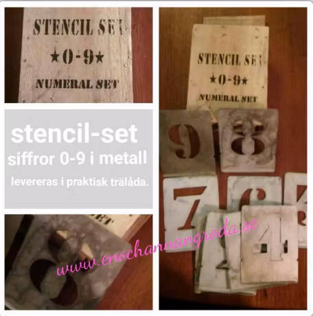 Stencil-set i metall, siffror 0-9 i träask