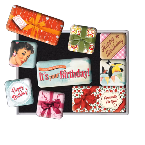 SET MAGNETER 9-pack Happy Birthday Nostalgic