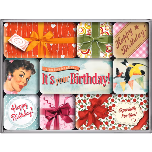 SET MAGNETER 9-pack Happy Birthday Nostalgic