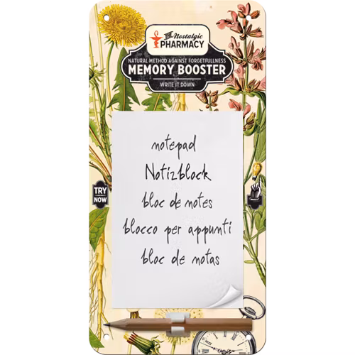 MEMORY BOOSTER the nostalgic pharmacy METALL memo BLOCK 10x20cm Trädgård