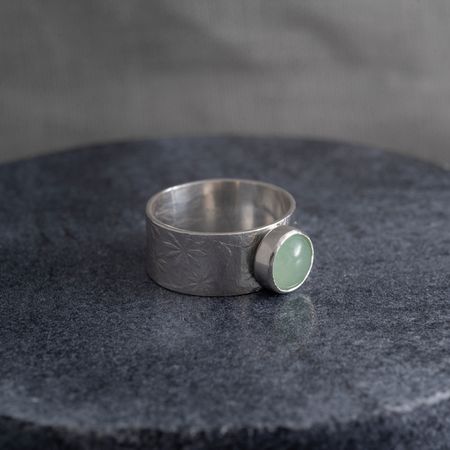 Silverring, infattad sten, grön aventurin