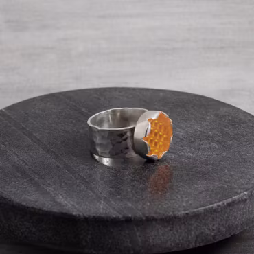 Silverring med infattat blinkersglas 18 mm