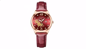 Guld Klocka Dam med Läderarmband