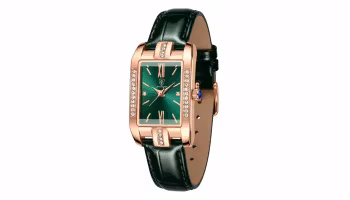 Dam Klocka Guld med Grön Läderarmband