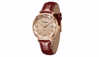 Guld Klocka Dam med Läderarmband