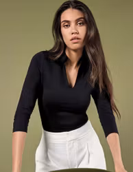 Regular Fit Mandarin Collar Top 3/4 Sleeve