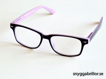 Läsglas svarta med rosa kant och läsruta