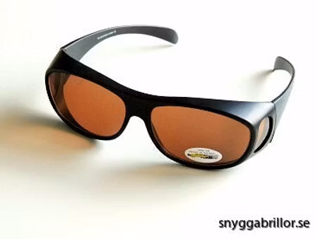 Solskydd ovanpå svarta oval med ljusbruna glas - 135 mm inuti