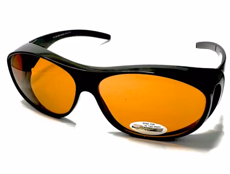 Solskydd ovanpå svarta oval med ljusbruna glas - 135 mm inuti