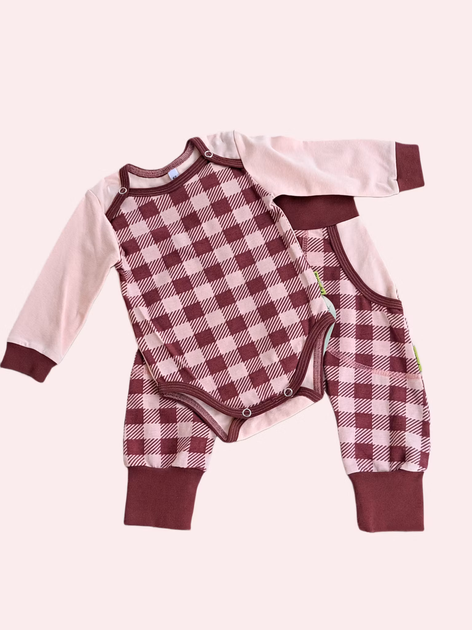 Set body och byxa Vinröd ruta