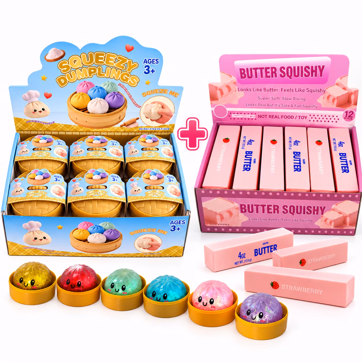 Glitter Dumpling Squishy + Butter Squishy Strawberry – Pakkepris