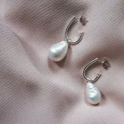 "Drop Hoops" with big baroque freshwater pearls