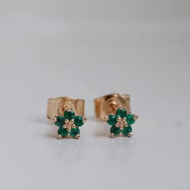 "Mini Flora" earrings in gold with emeralds