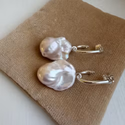 "Drop Hoops" with big baroque freshwater pearls