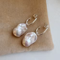 "Drop Hoops" with big baroque freshwater pearls