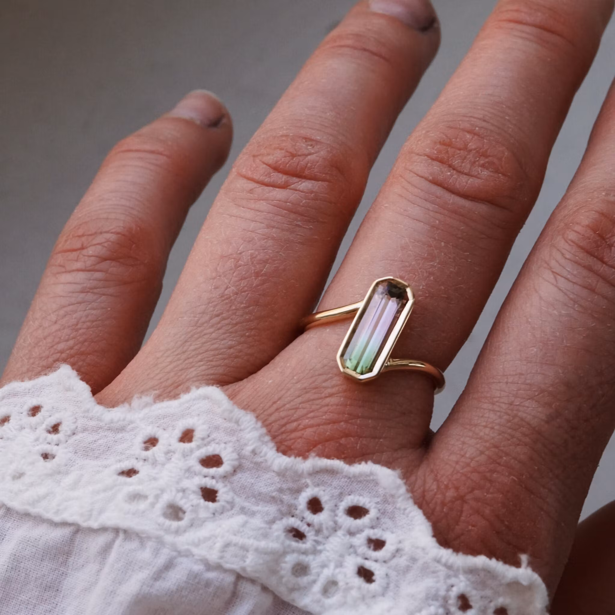 Cocktail "Watermelon" gold ring