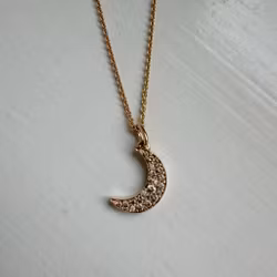 "Pavé sparkle Moon" pendant in 18K gold with mixed diamonds