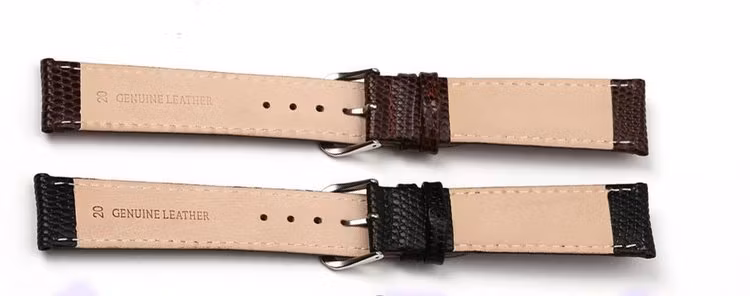 Ödlemönstrat klockarmband av brunt läder lizard ödla