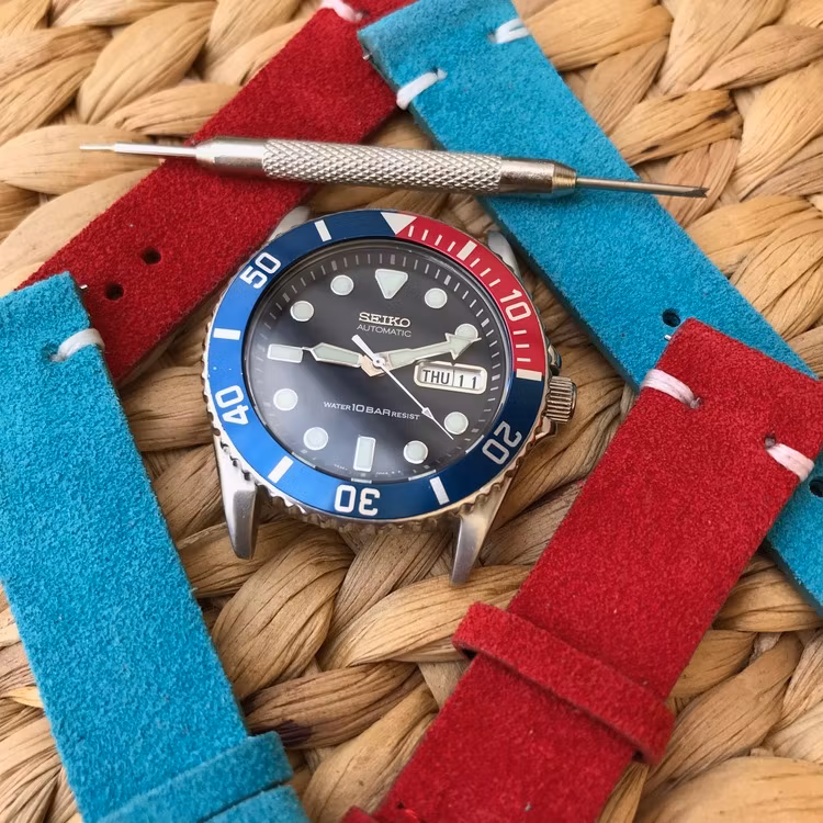 Turquoise suede / genuine leather watch band 18mm 20mm 22mm 24mm