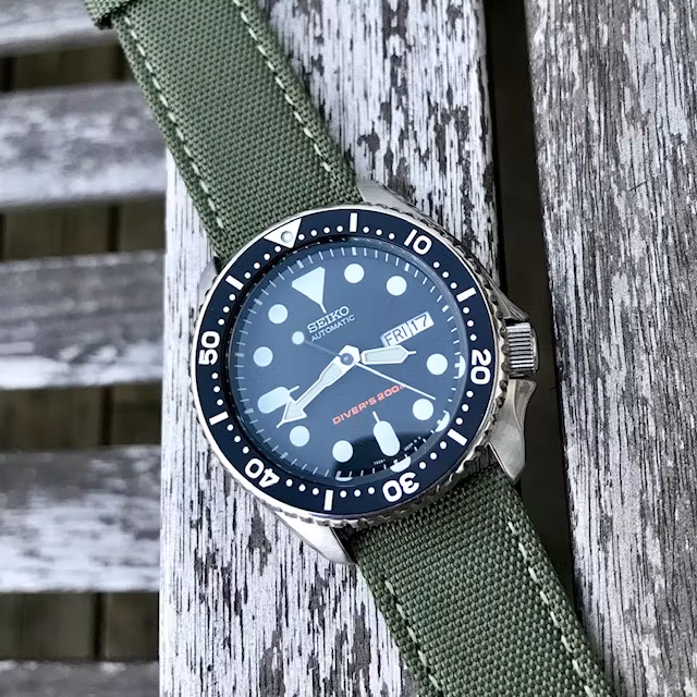 Grönt klockarmband sailcloth canvas läder