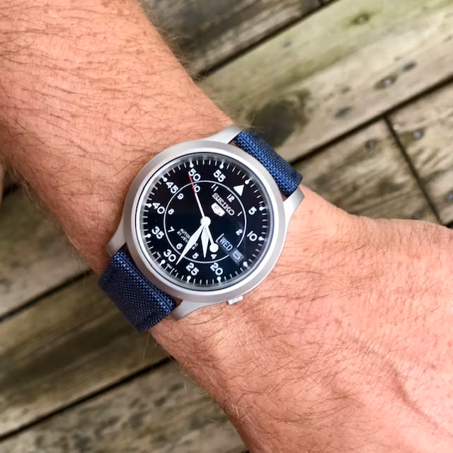 Blått klockarmband sailcloth canvas läder