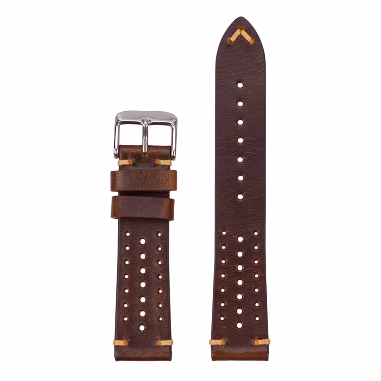 Dark brown genuine leather racing strap  18mm 20mm 22mm