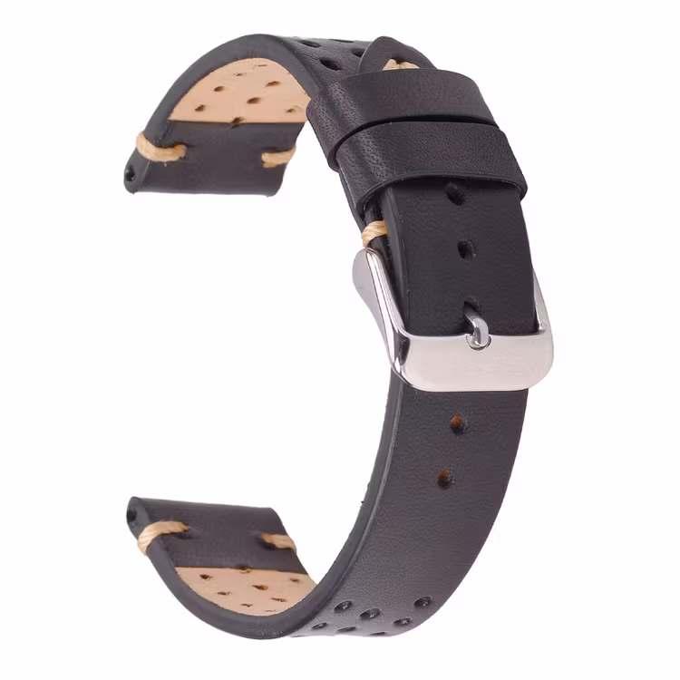 Black genuine leather racing strap  18mm 20mm 22mm
