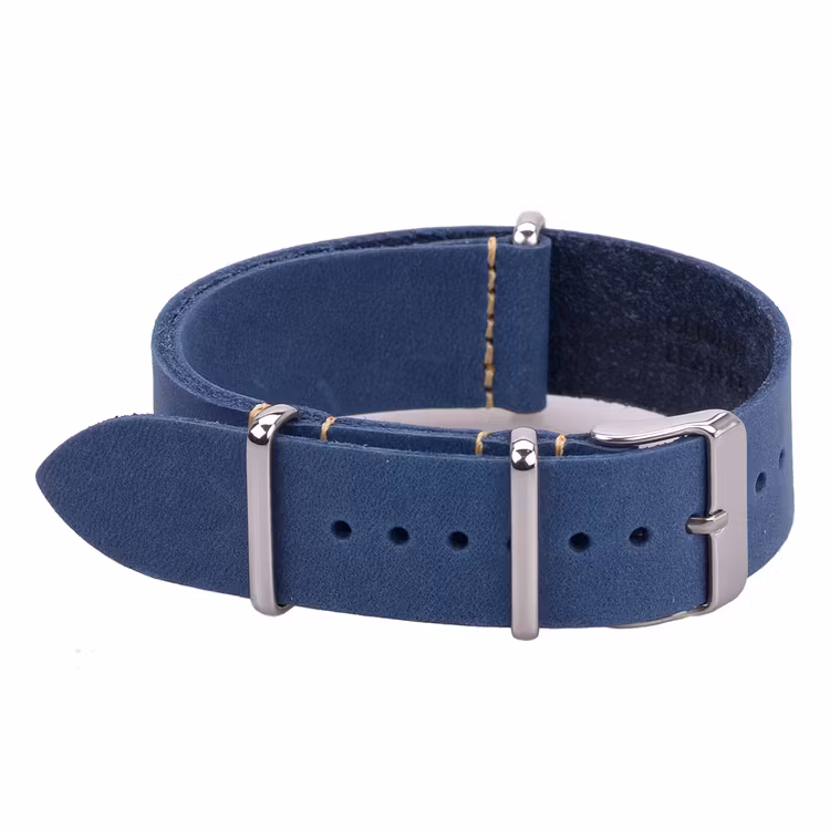 Natoband av blått läder 18mm 20mm 22mm lädernato