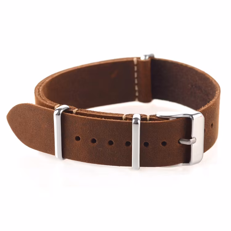 Dark brown leather Nato strap 18mm 20mm 22mm