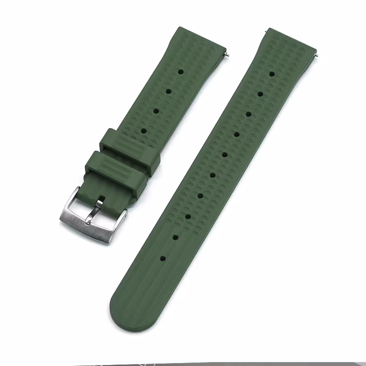 Waffle FKM green rubber watch band 20mm 22mm