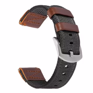Svart och brunt klockarmband av nylon och läder