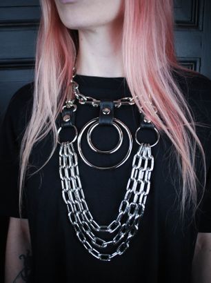 Double O-ring Necklace With Silver Chains