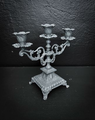 Trearmad ljusstake silver matt